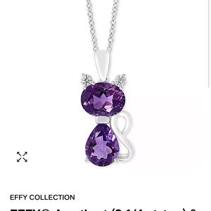 Effy amethysts and diamond cat 18” pendant in 14k white gold